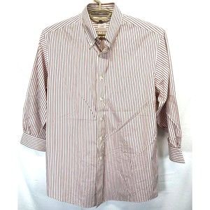 Brooks Brothers Men Sz 16-32/33(30) Red Stripe Non-Iron Back Pleats Dress Shirt